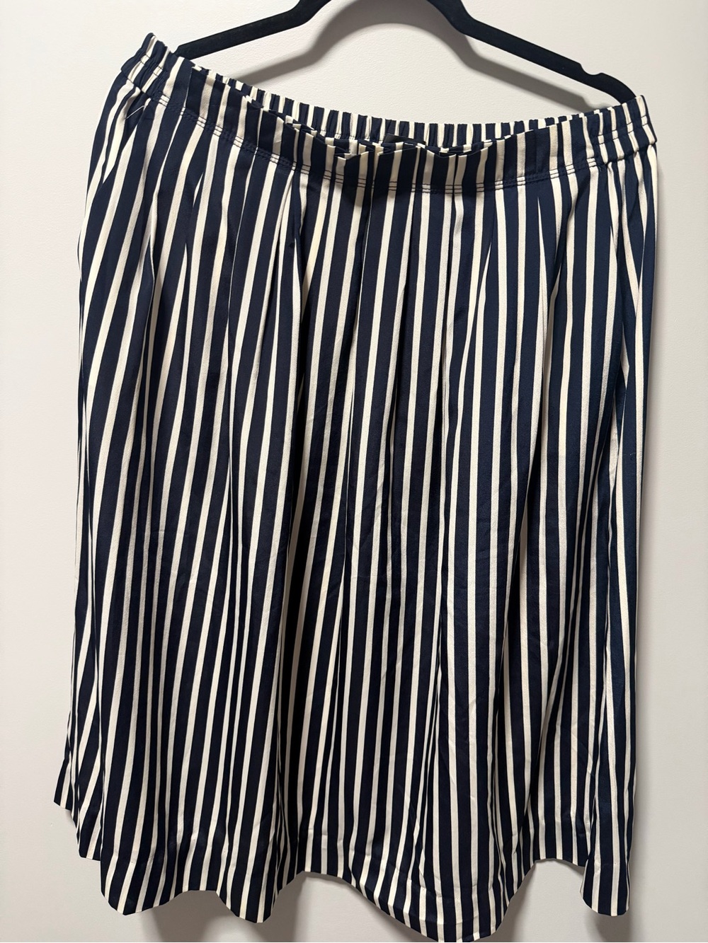 J. Crew Navy and White Vertical-Striped Midi Skirt